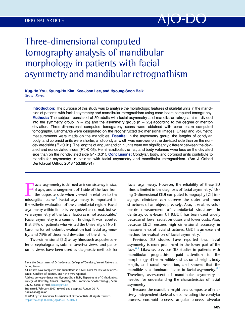 Three-dimensional computed tomography analysis of mandibular morphology in patients with facial asymmetry and mandibular retrognathism