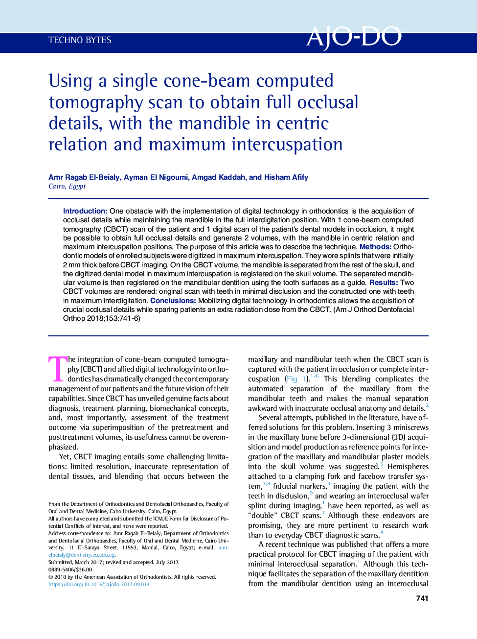 Using a single cone-beam computed tomography scan to obtain full occlusal details, with the mandible in centric relation and maximum intercuspation