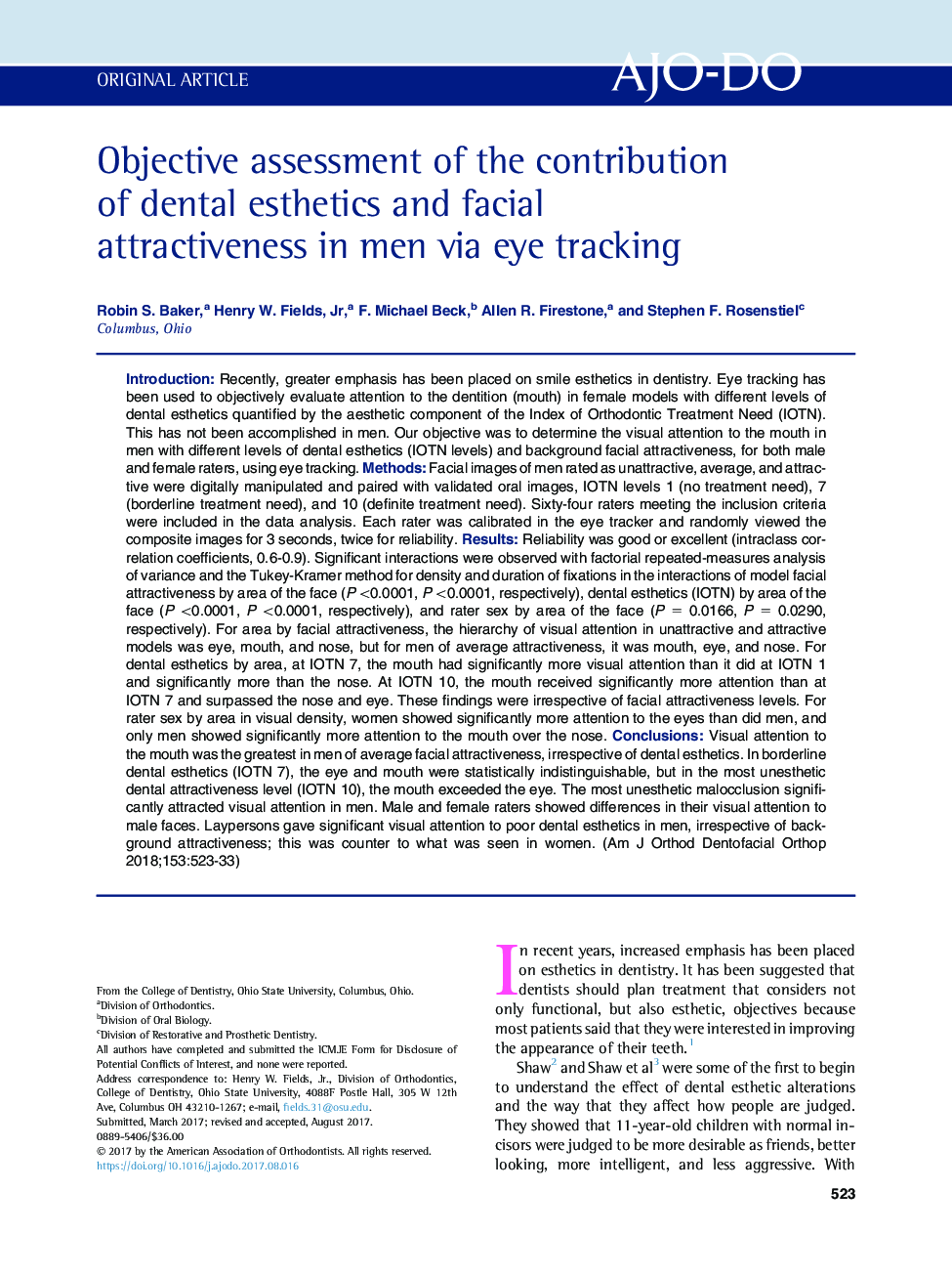 Objective assessment of the contribution of dental esthetics and facial attractiveness in men via eye tracking