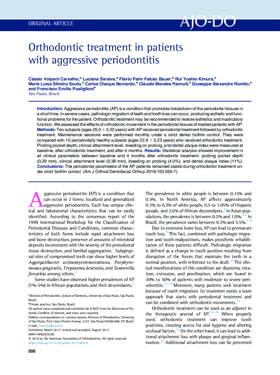 Orthodontic treatment in patients with aggressive periodontitis