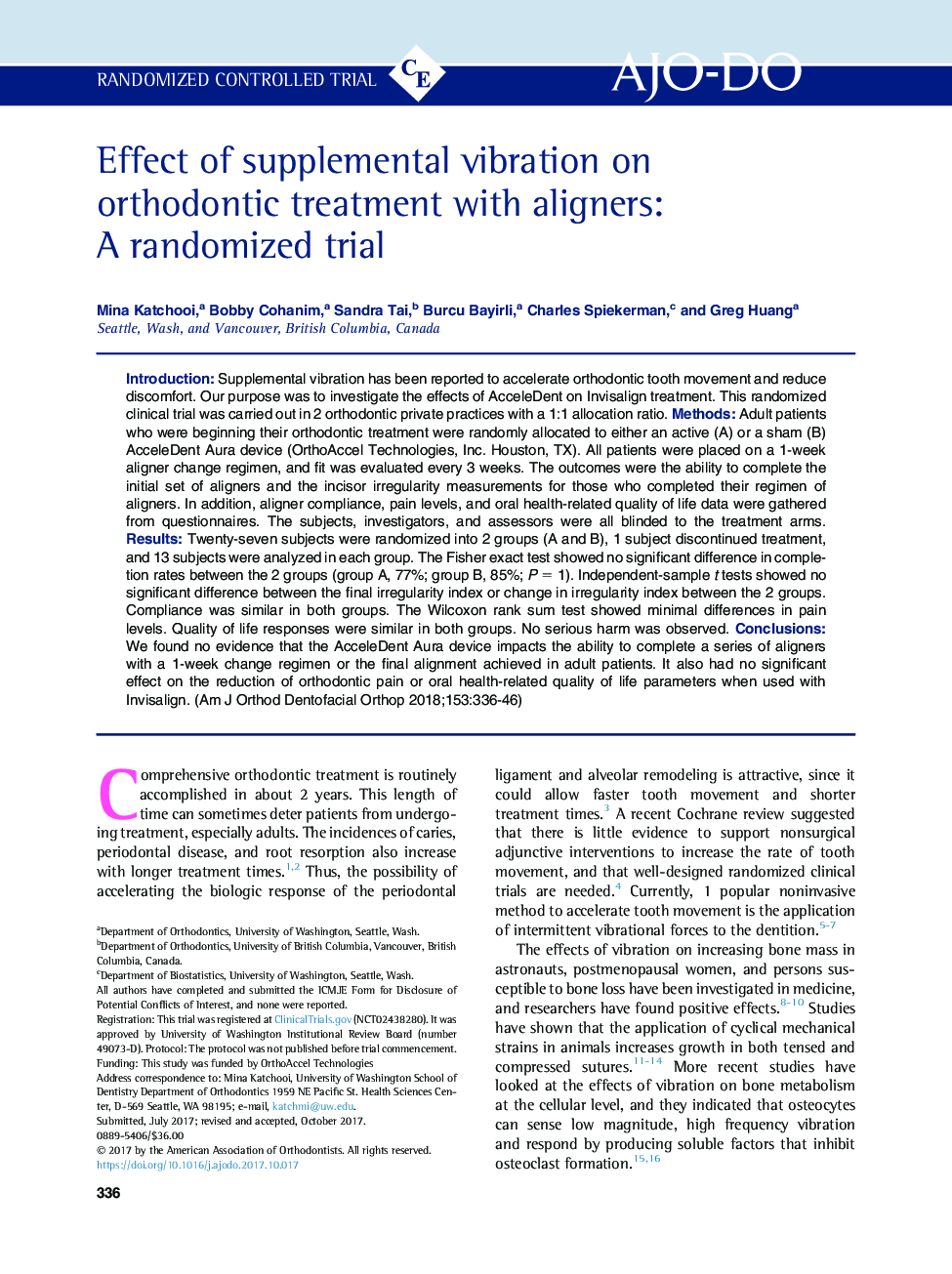 Effect of supplemental vibration on orthodontic treatment with aligners: A randomized trial