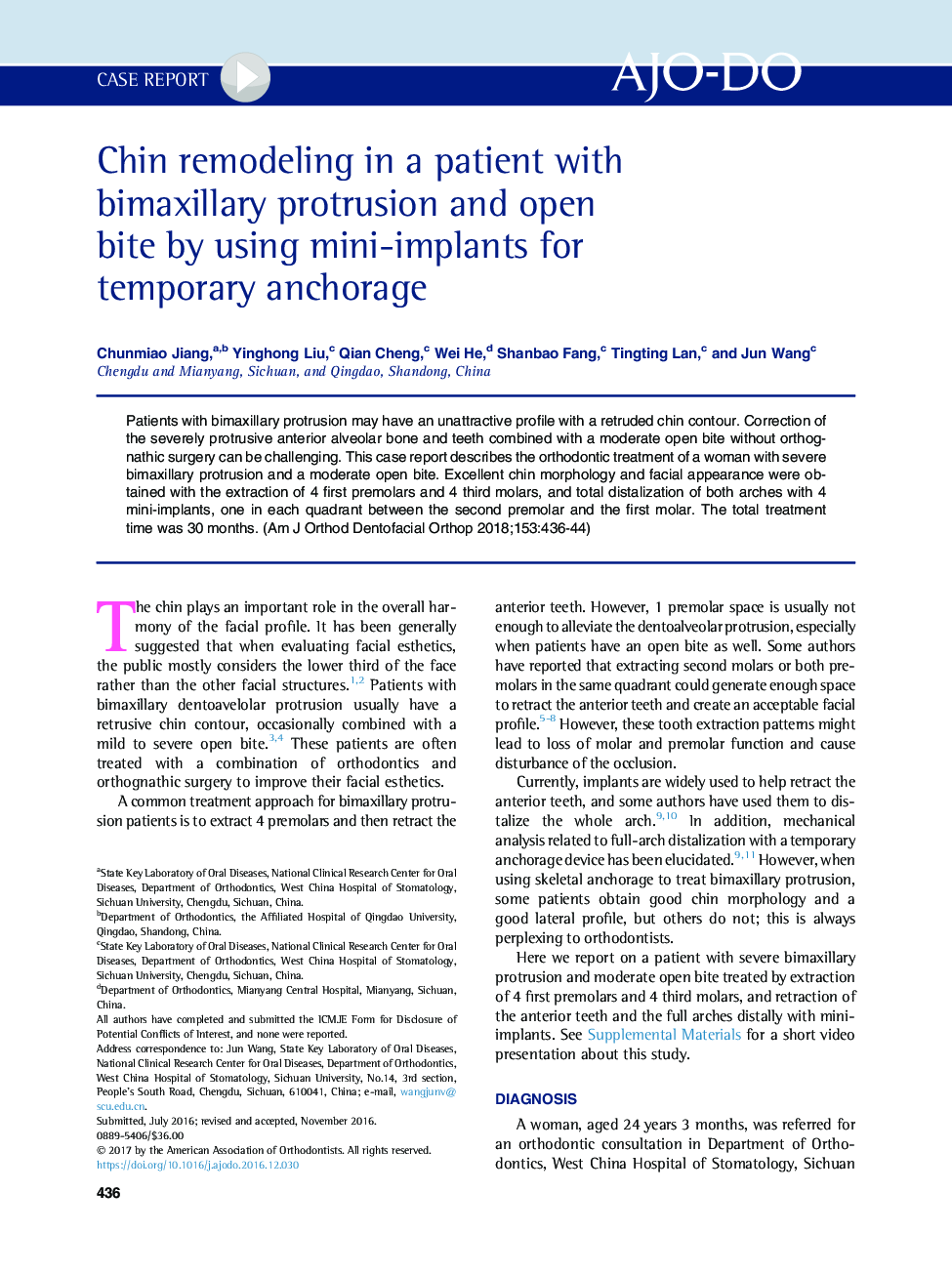 Chin remodeling in a patient with bimaxillary protrusion and open bite by using mini-implants for temporary anchorage