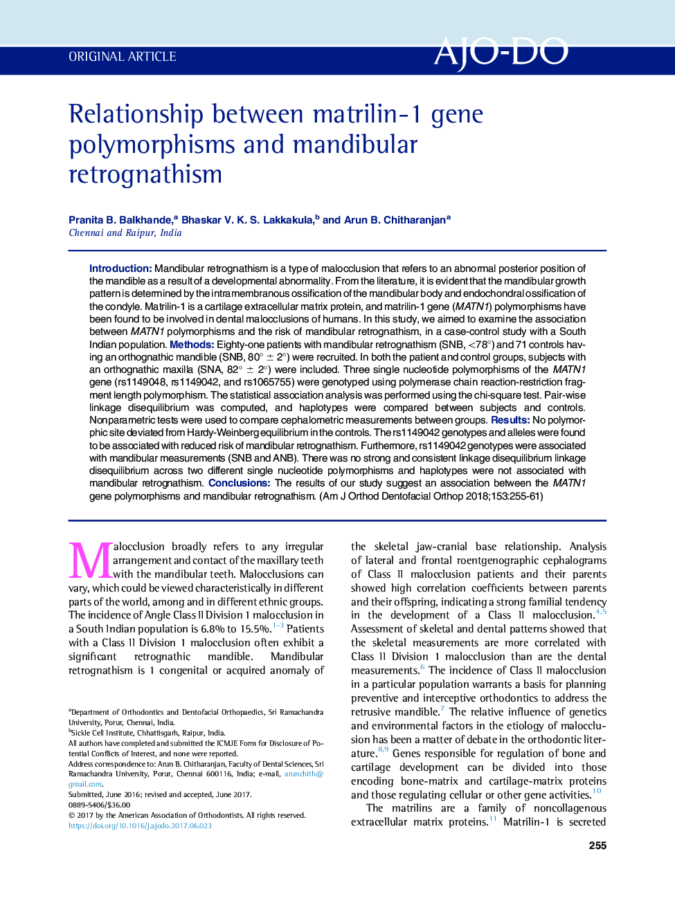 Relationship between matrilin-1 gene polymorphisms and mandibular retrognathism