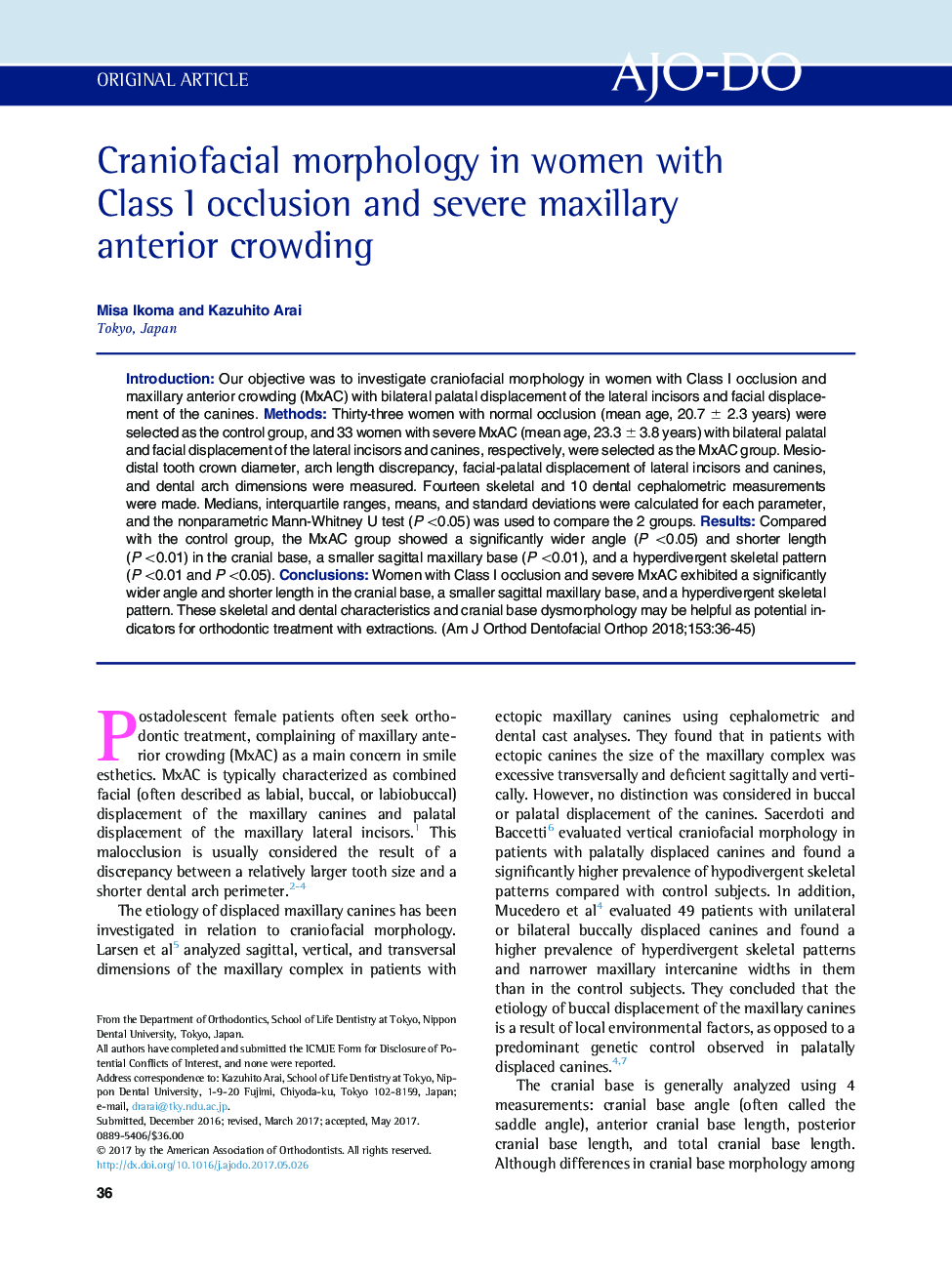 Craniofacial morphology in women with Class I occlusion and severe maxillary anterior crowding