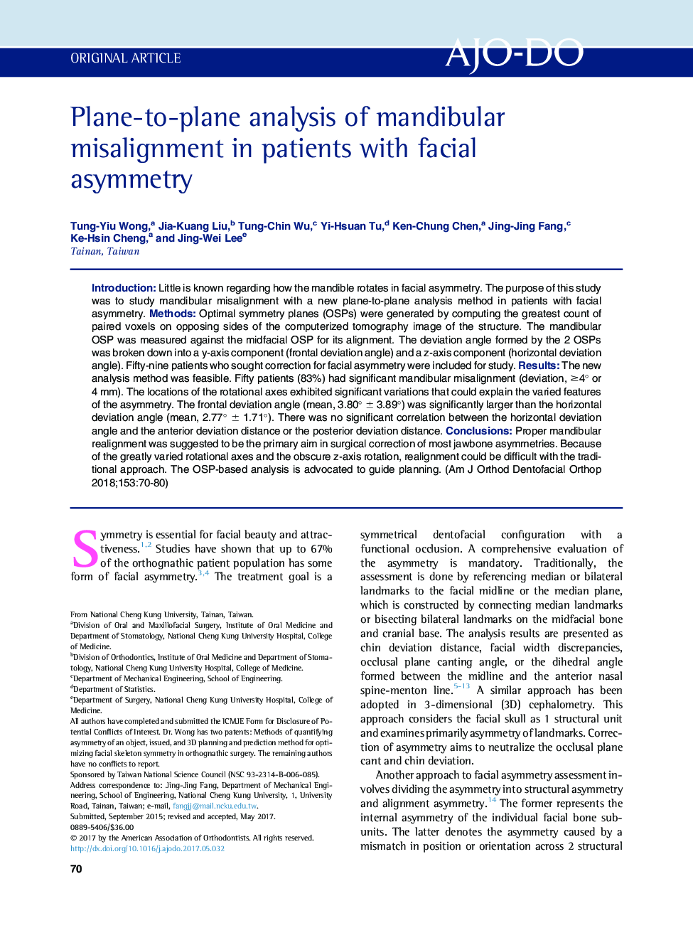 Plane-to-plane analysis of mandibular misalignment in patients with facial asymmetry