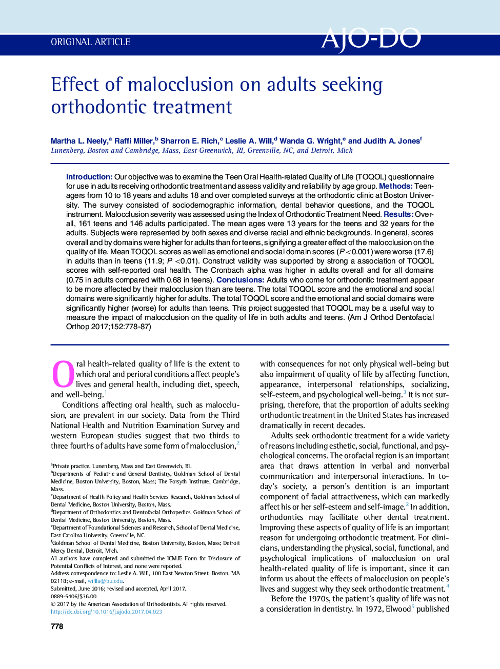 Effect of malocclusion on adults seeking orthodontic treatment