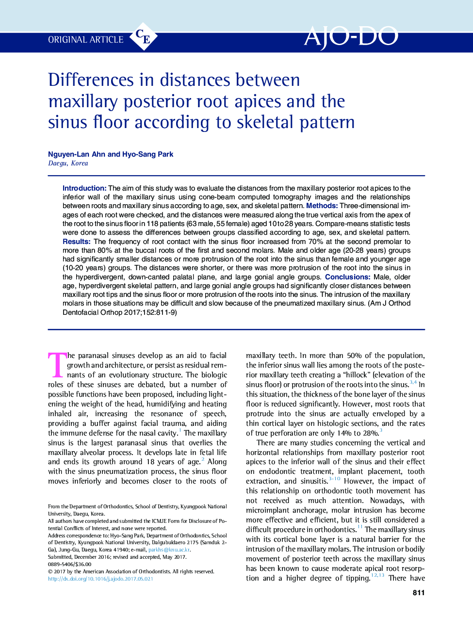 Differences in distances between maxillary posterior root apices and the sinus floor according to skeletal pattern