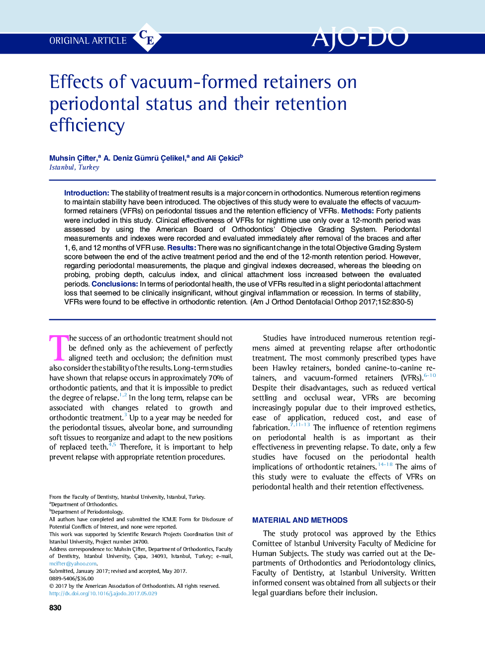 Effects of vacuum-formed retainers on periodontal status and their retention efficiency