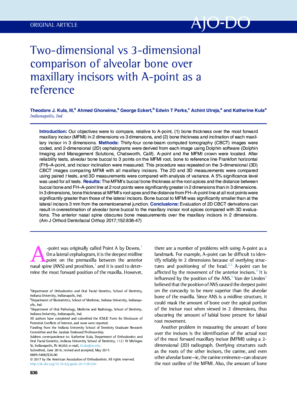 Two-dimensional vs 3-dimensional comparison of alveolar bone over maxillary incisors with A-point as a reference