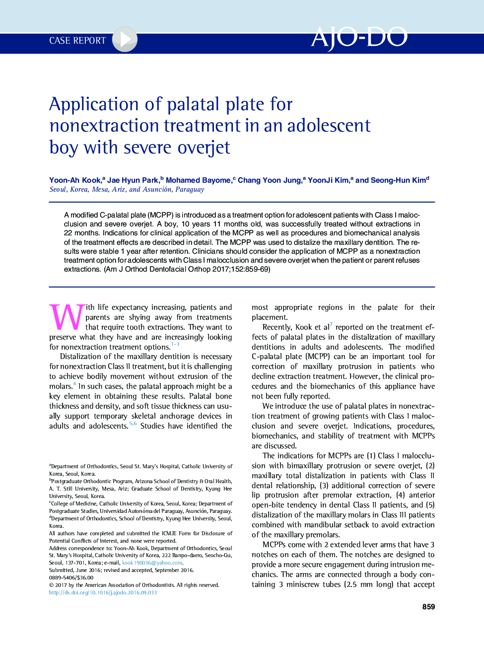 Application of palatal plate for nonextraction treatment in an adolescent boy with severe overjet