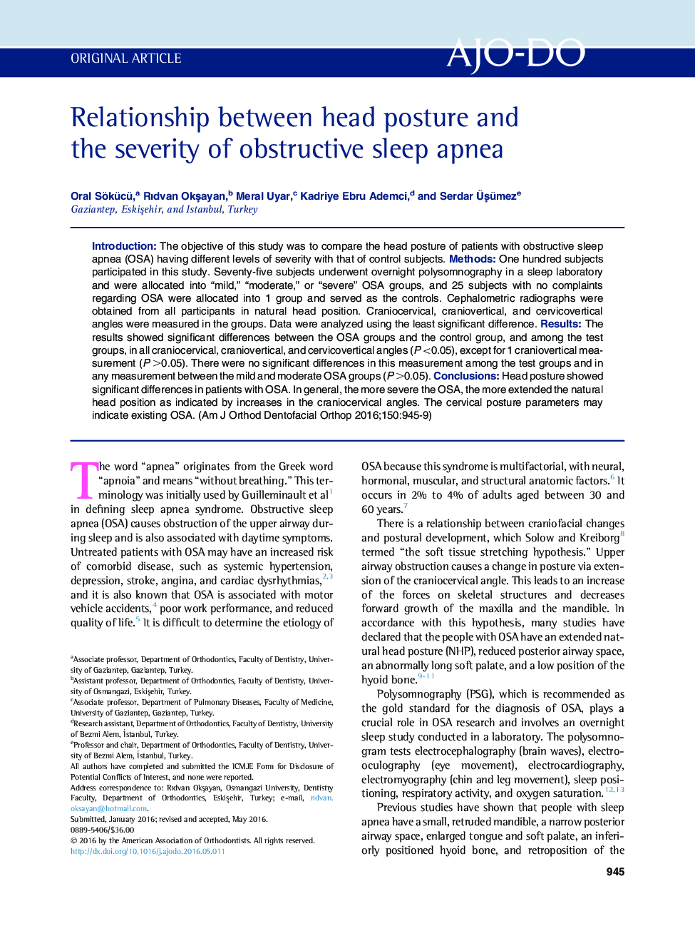 Relationship between head posture and the severity of obstructive sleep apnea