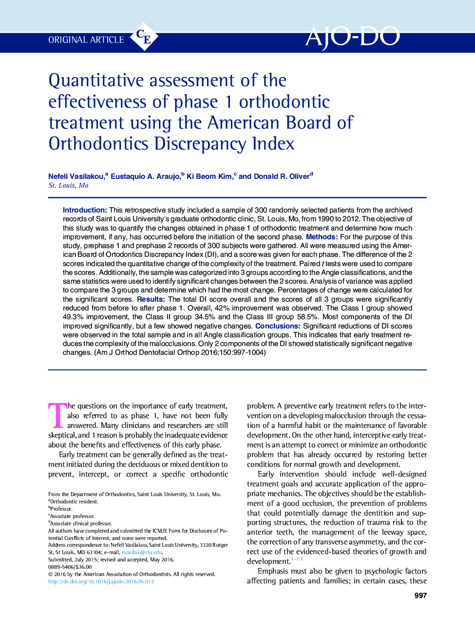 Quantitative assessment of the effectiveness of phase 1 orthodontic treatment using the American Board of Orthodontics Discrepancy Index