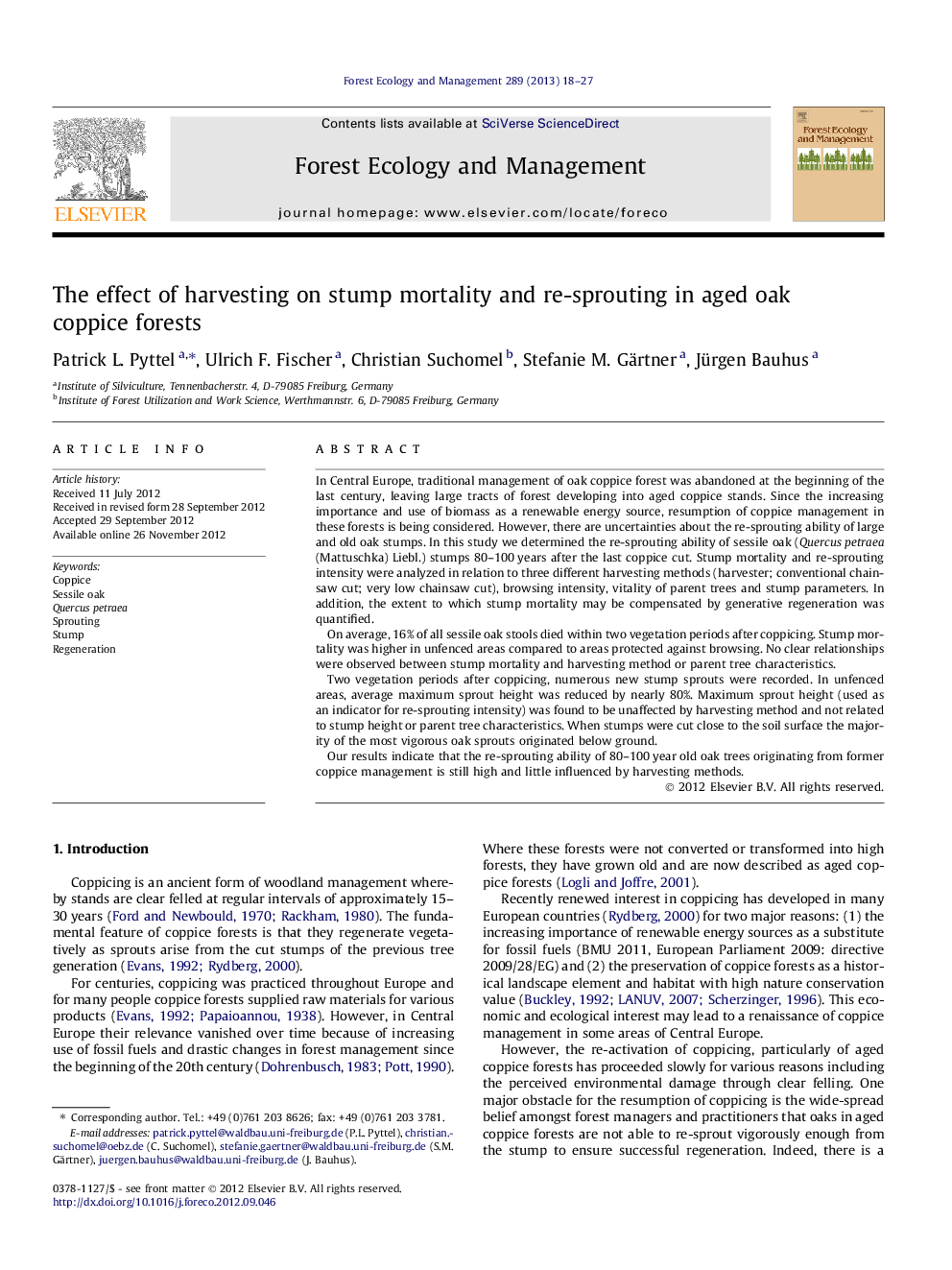 The effect of harvesting on stump mortality and re-sprouting in aged oak coppice forests