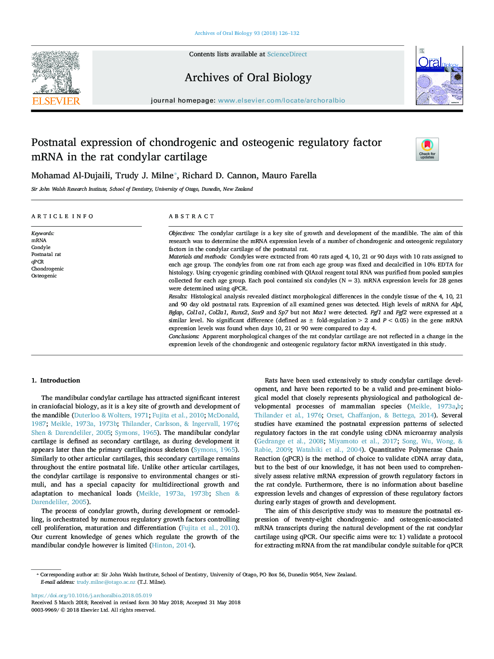 Postnatal expression of chondrogenic and osteogenic regulatory factor mRNA in the rat condylar cartilage