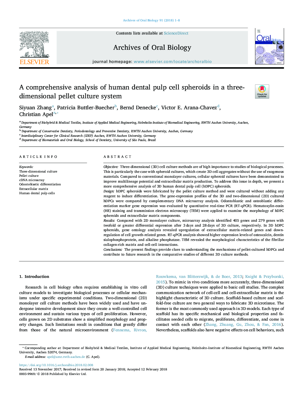 A comprehensive analysis of human dental pulp cell spheroids in a three-dimensional pellet culture system