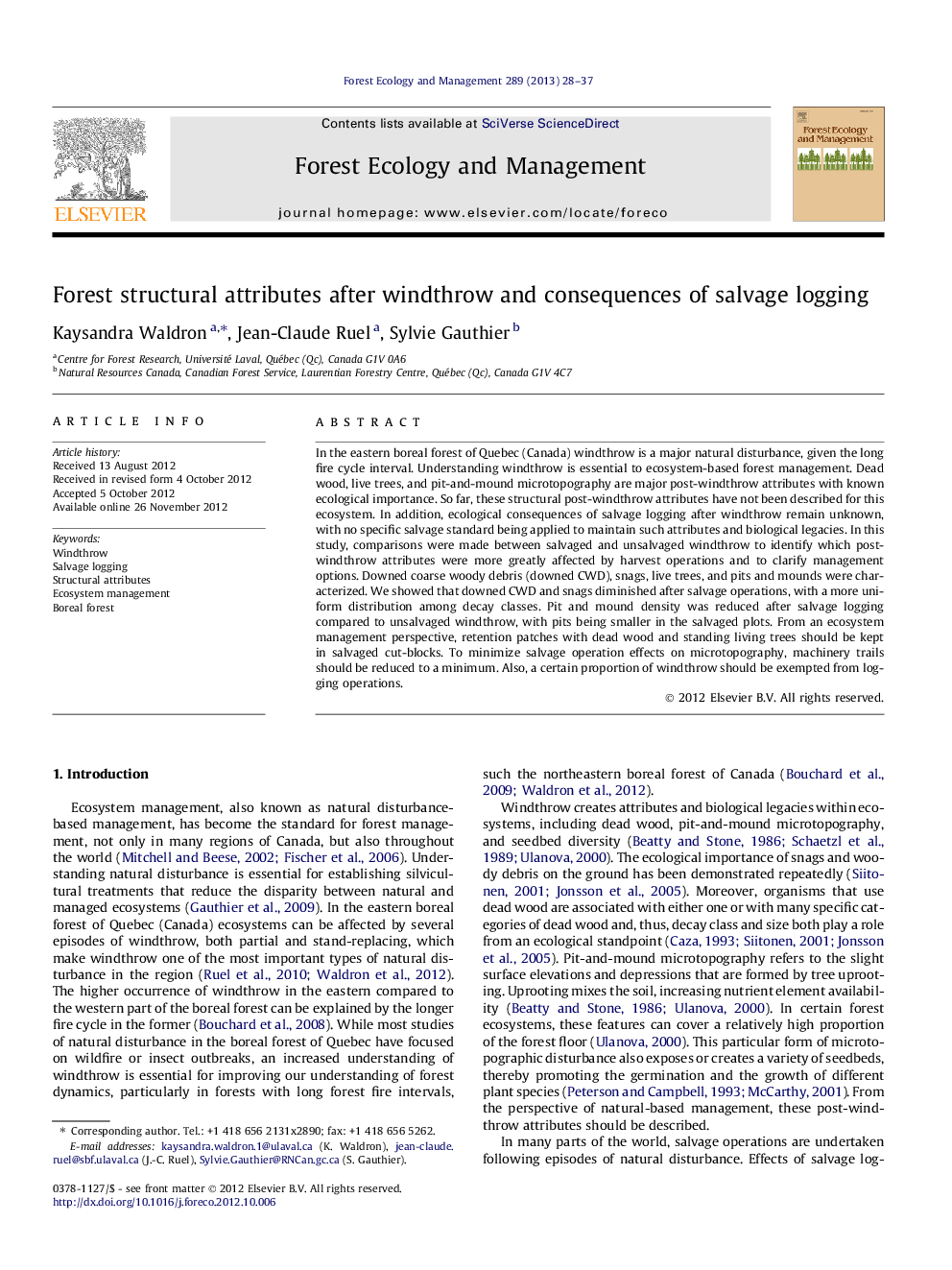 Forest structural attributes after windthrow and consequences of salvage logging