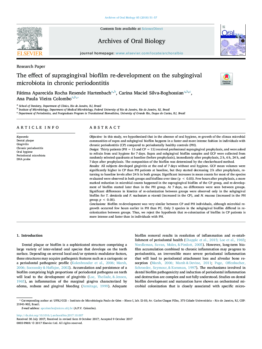 The effect of supragingival biofilm re-development on the subgingival microbiota in chronic periodontitis