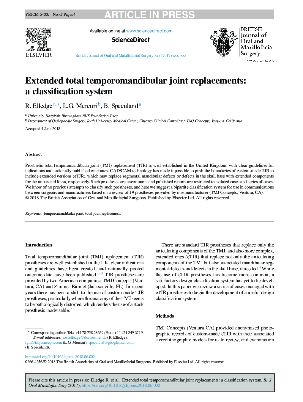 Extended total temporomandibular joint replacements: a classification system