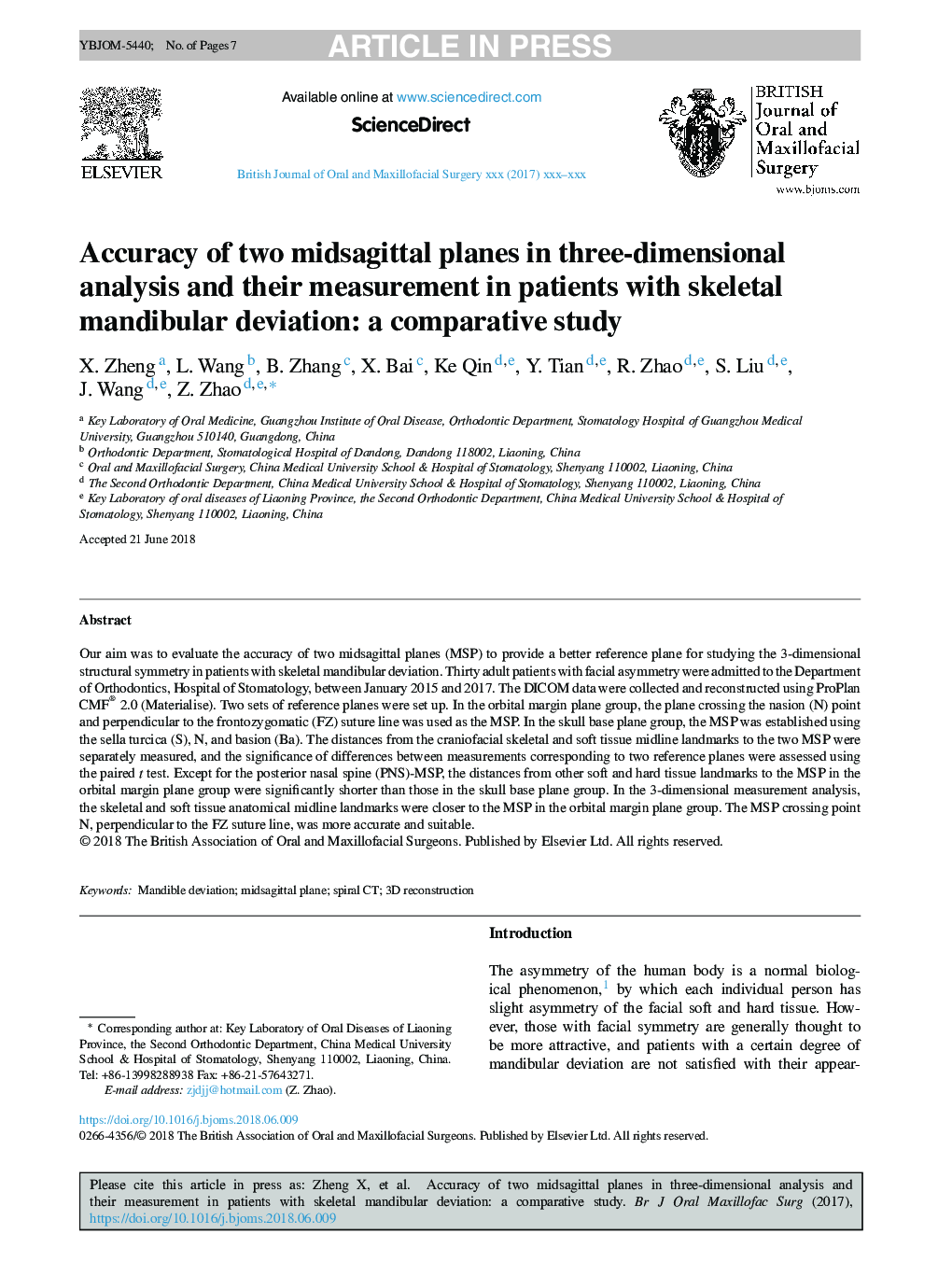 Accuracy of two midsagittal planes in three-dimensional analysis and their measurement in patients with skeletal mandibular deviation: a comparative study
