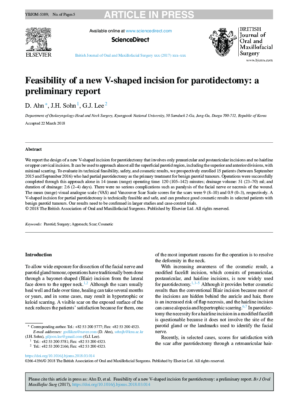 Feasibility of a new V-shaped incision for parotidectomy: a preliminary report