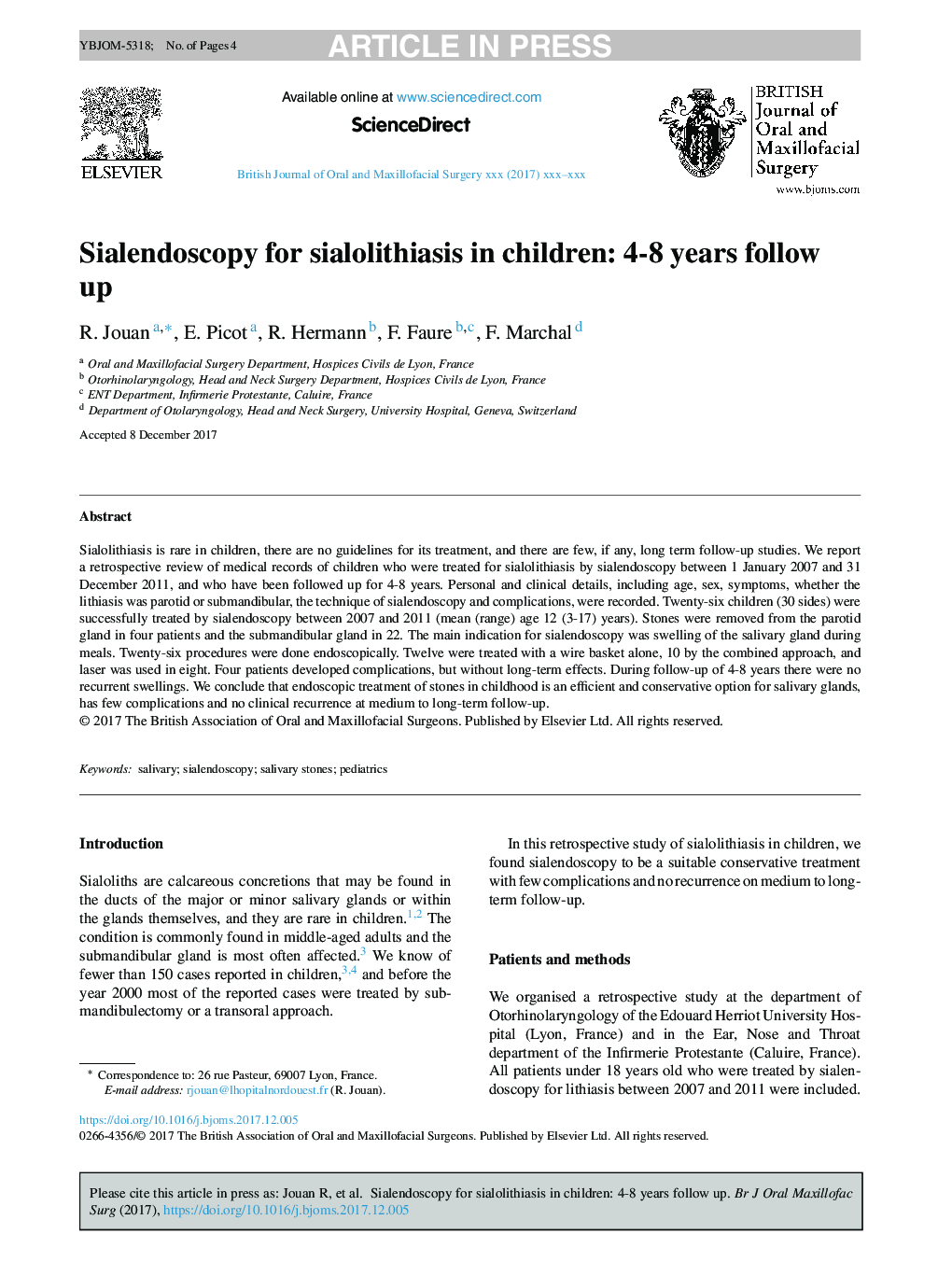 Sialendoscopy for sialolithiasis in children: 4-8 years follow up