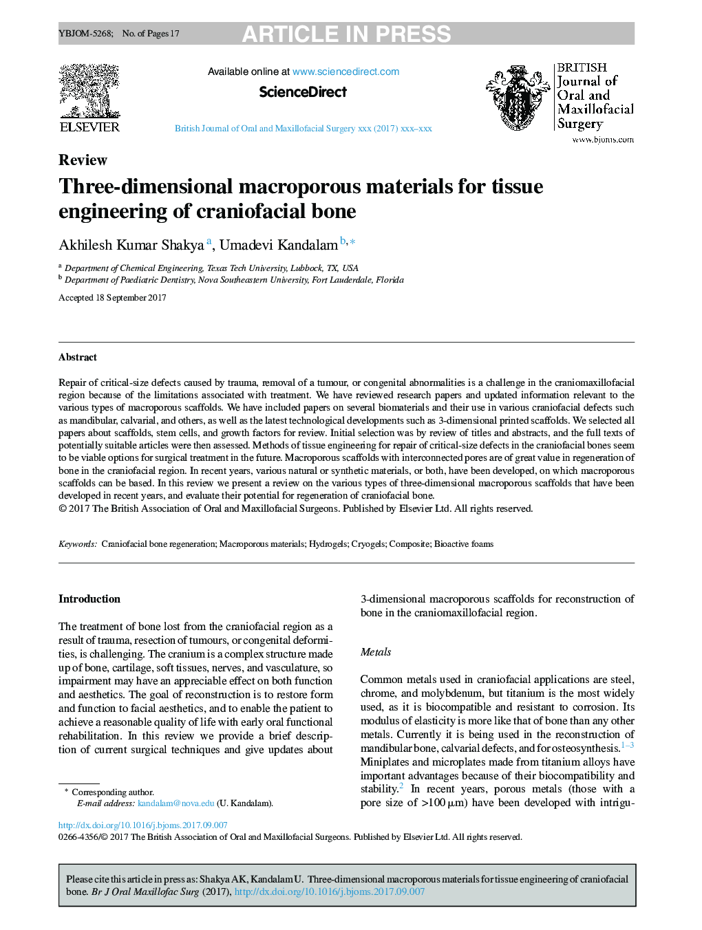 Three-dimensional macroporous materials for tissue engineering of craniofacial bone