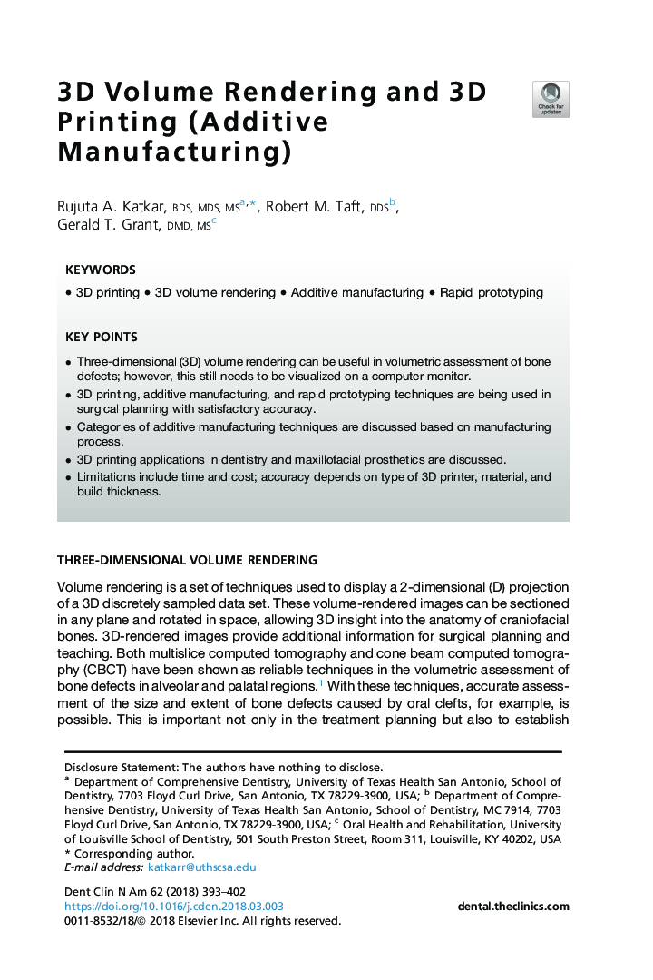 3D Volume Rendering and 3D Printing (Additive Manufacturing)