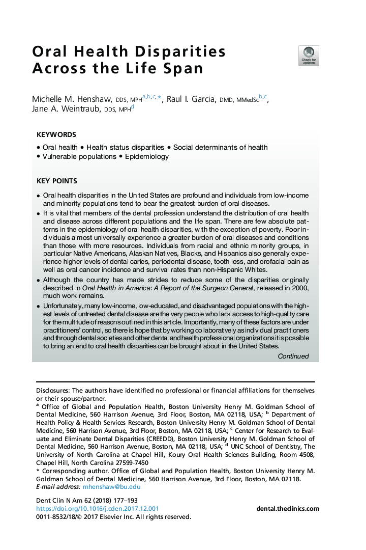 Oral Health Disparities Across the Life Span