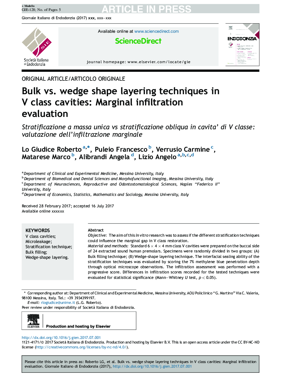 Bulk vs wedge shape layering techniques in V class cavities: marginal infiltration evaluation