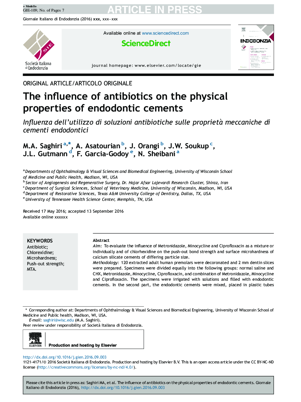 The influence of antibiotics on the physical properties of endodontic cements