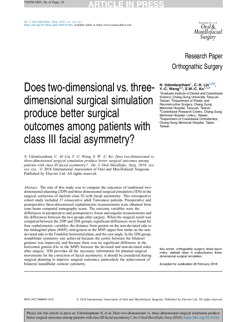 Does two-dimensional vs. three-dimensional surgical simulation produce better surgical outcomes among patients with class III facial asymmetry?