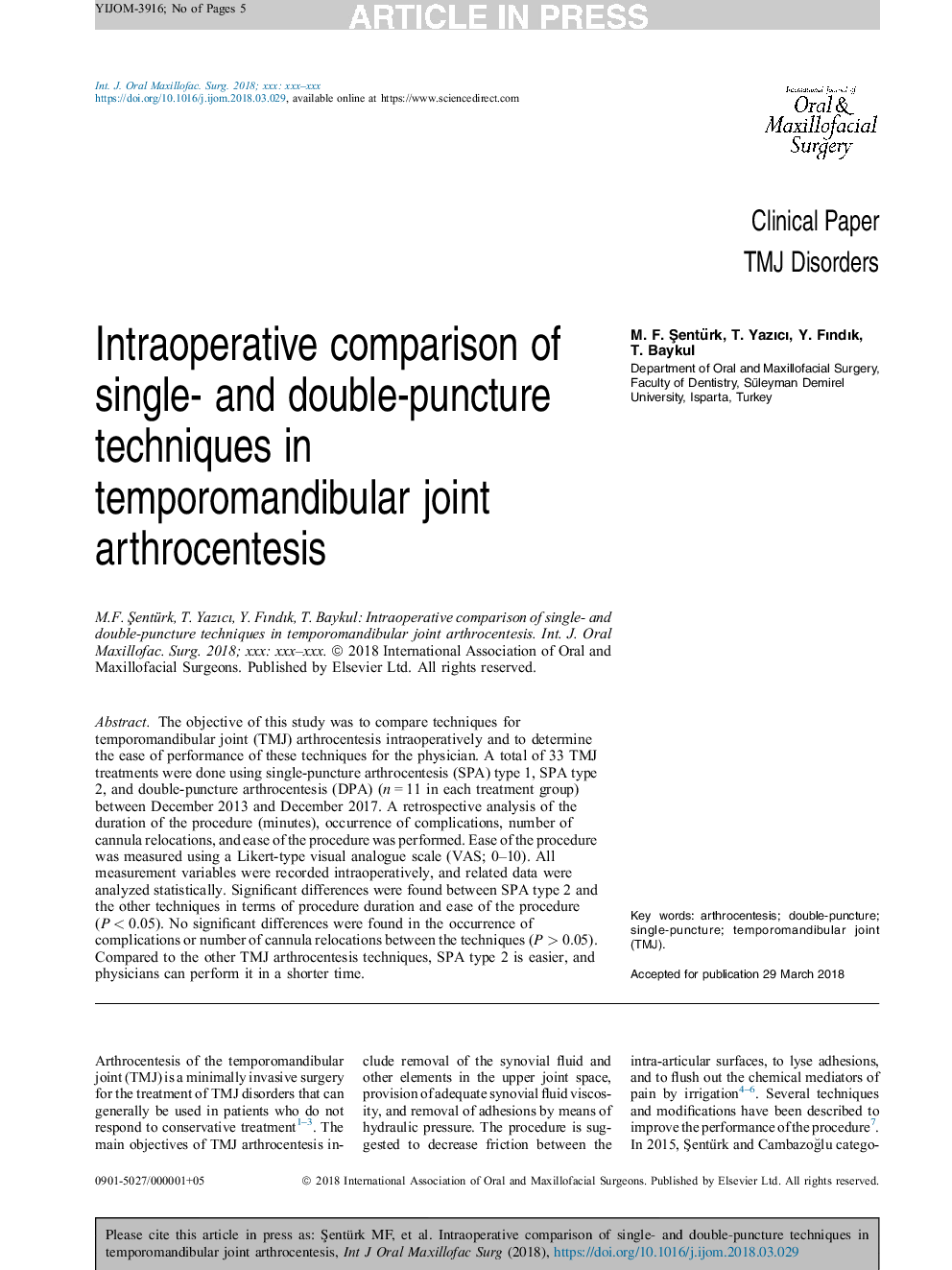 مقایسه درون دو طرفه تکنیک تک و دو طرفه در آرتروتانتز اتصال مفصلی اندومتری 