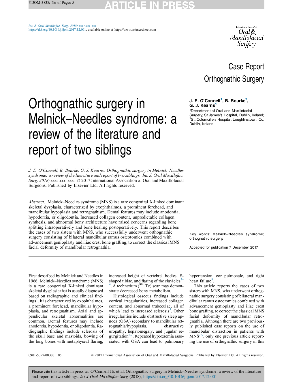 Orthognathic surgery in Melnick-Needles syndrome: a review of the literature and report of two siblings