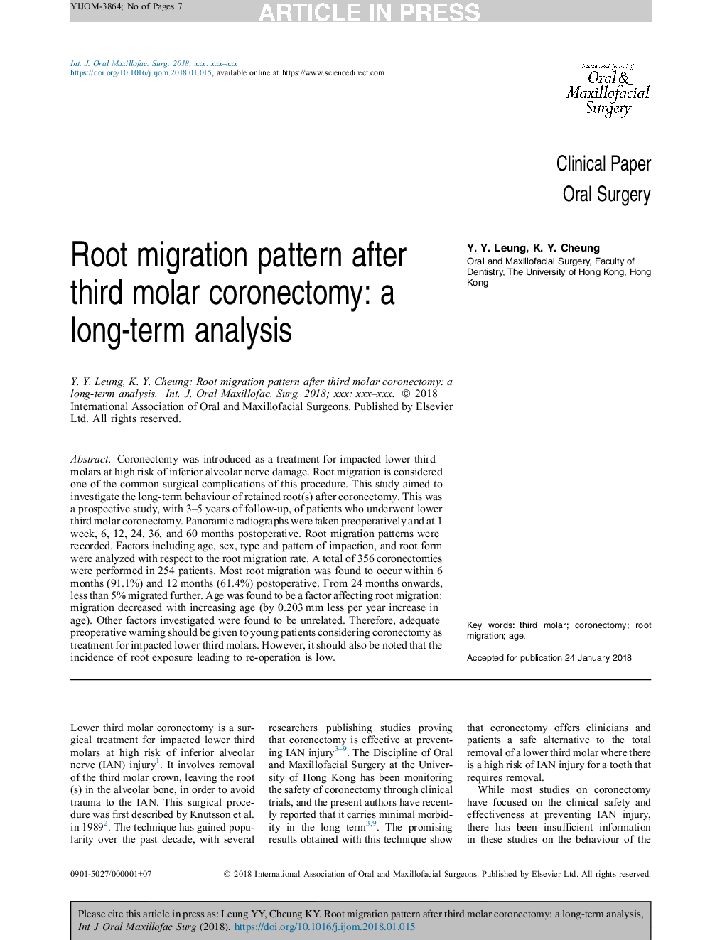 الگوی مهاجرت ریشه بعد از کرونکتومی مولر سوم: یک تحلیل طولانی مدت 