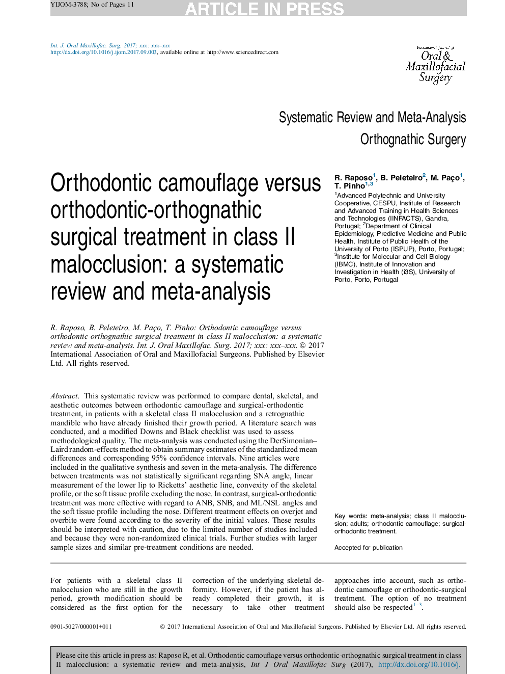 Orthodontic camouflage versus orthodontic-orthognathic surgical treatment in class II malocclusion: a systematic review and meta-analysis