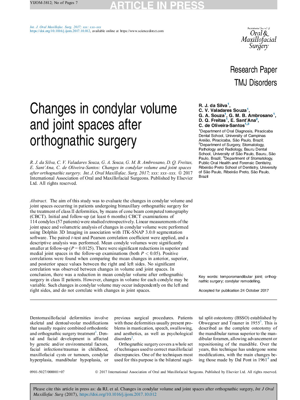 تغییرات حجم کانادیلار و فضاهای مفصلی بعد از جراحی ارتوپلاسم 