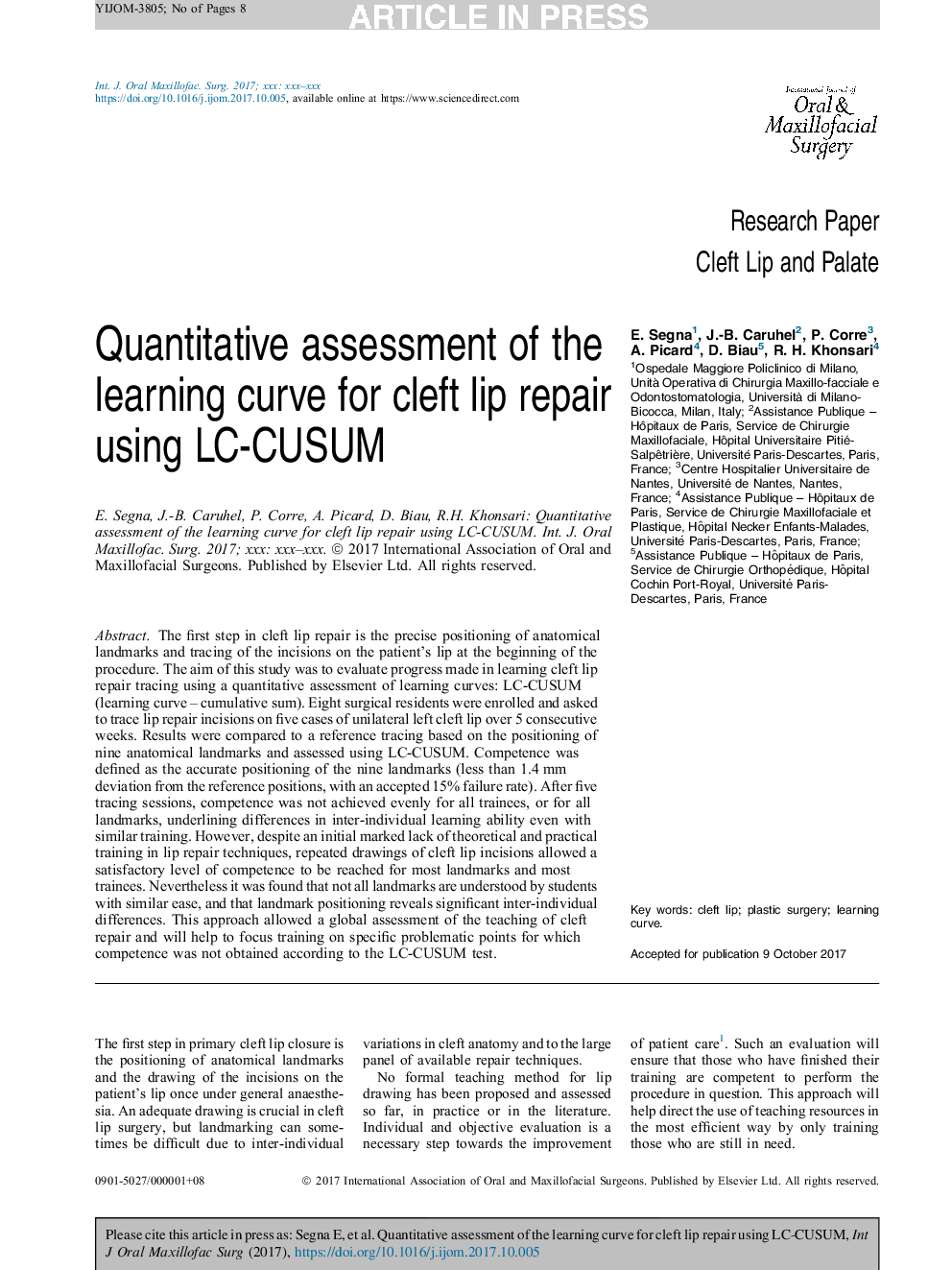 Quantitative assessment of the learning curve for cleft lip repair using LC-CUSUM