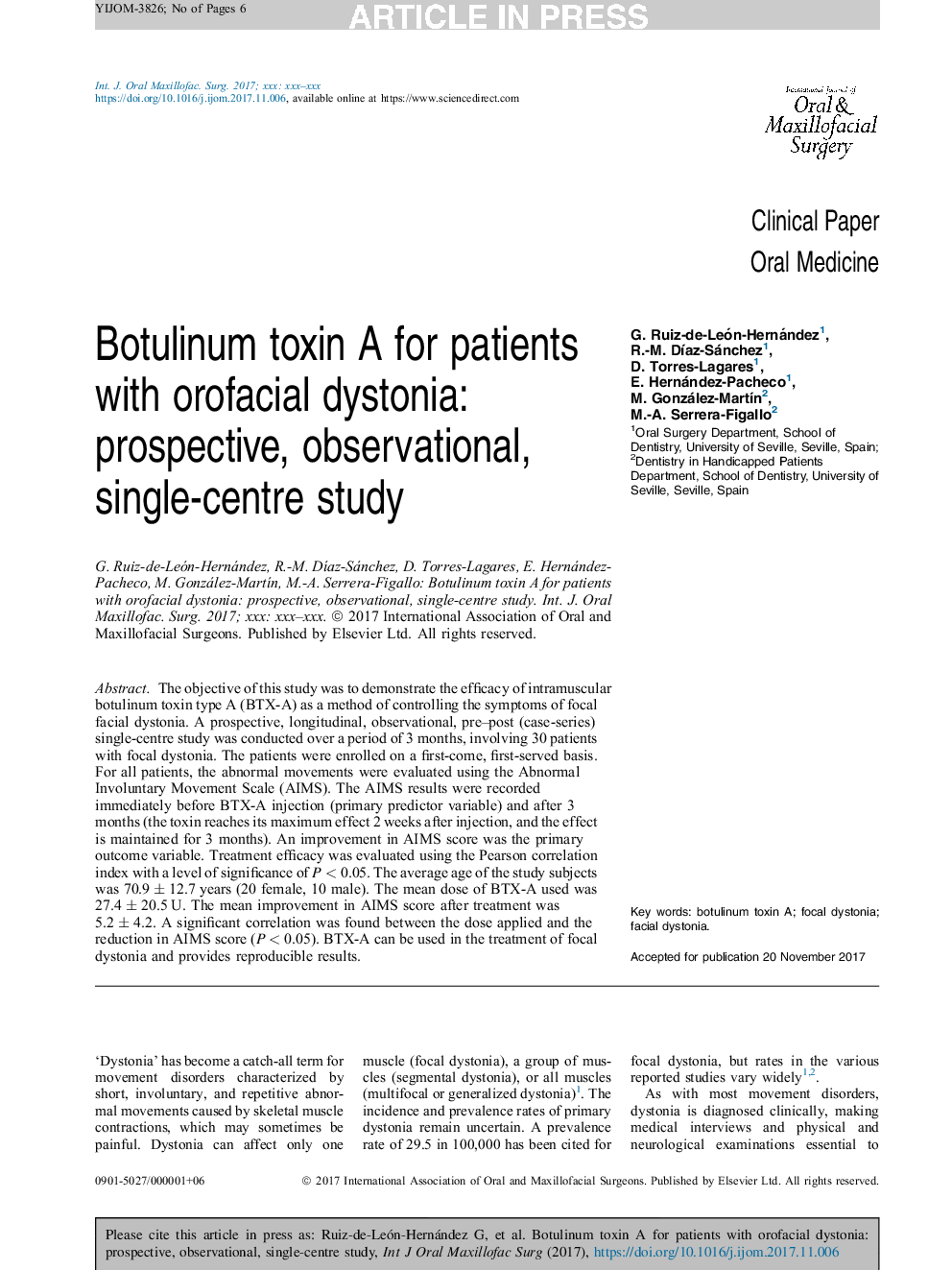 Botulinum toxin A for patients with orofacial dystonia: prospective, observational, single-centre study