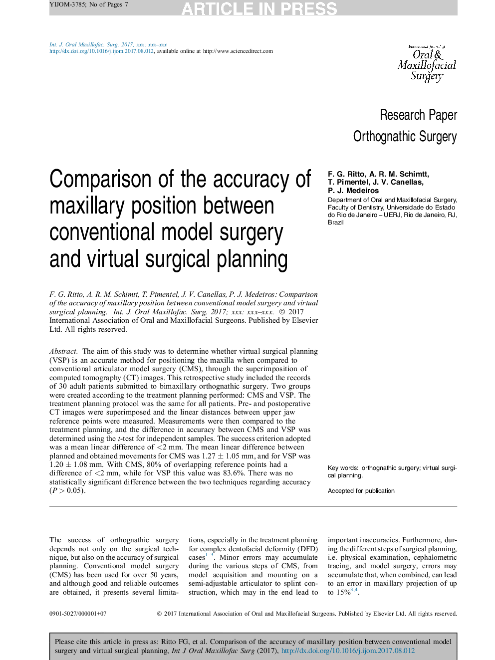 مقایسه دقت موقعیت فک بالا در بین جراحی مدل متعارف و برنامه ریزی جراحی مجازی 