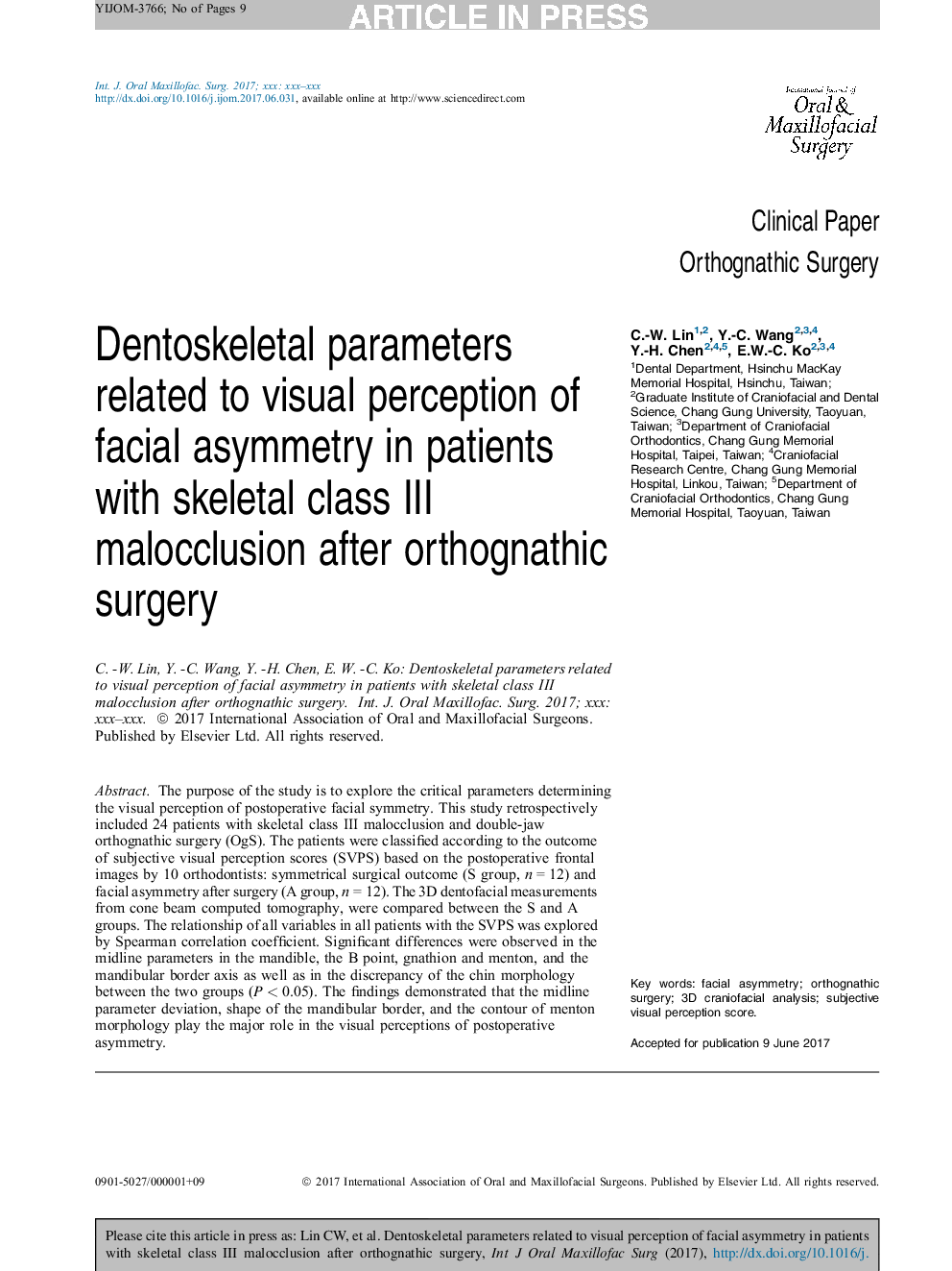 Dentoskeletal parameters related to visual perception of facial asymmetry in patients with skeletal class III malocclusion after orthognathic surgery