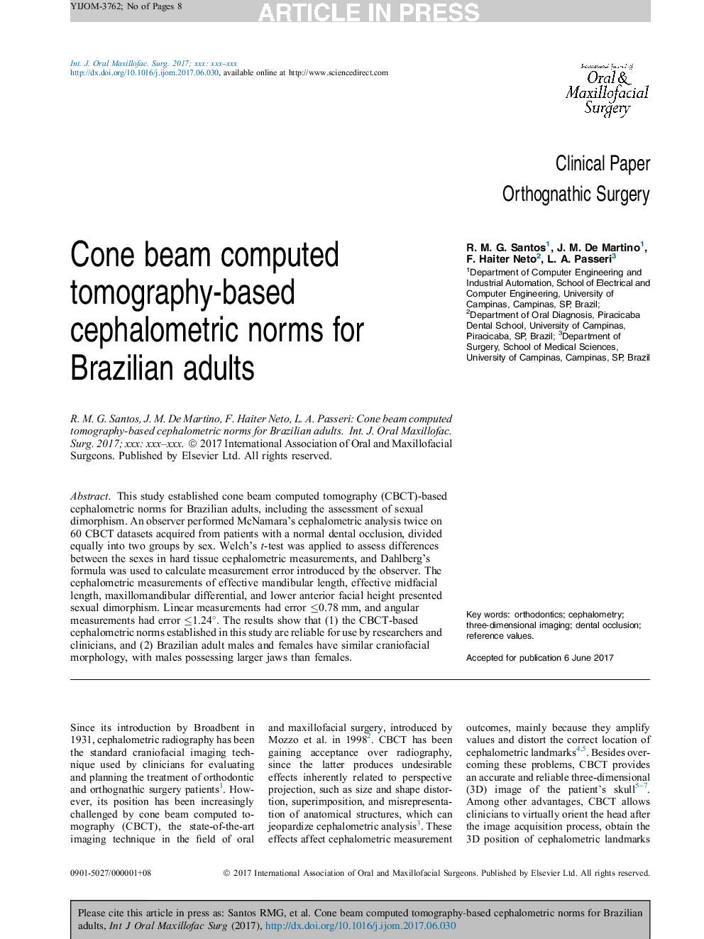 پرتو مخروطی هورمون های سفالومتری بر اساس توموگرافی کامپیوتری برای بزرگسالان برزیل 