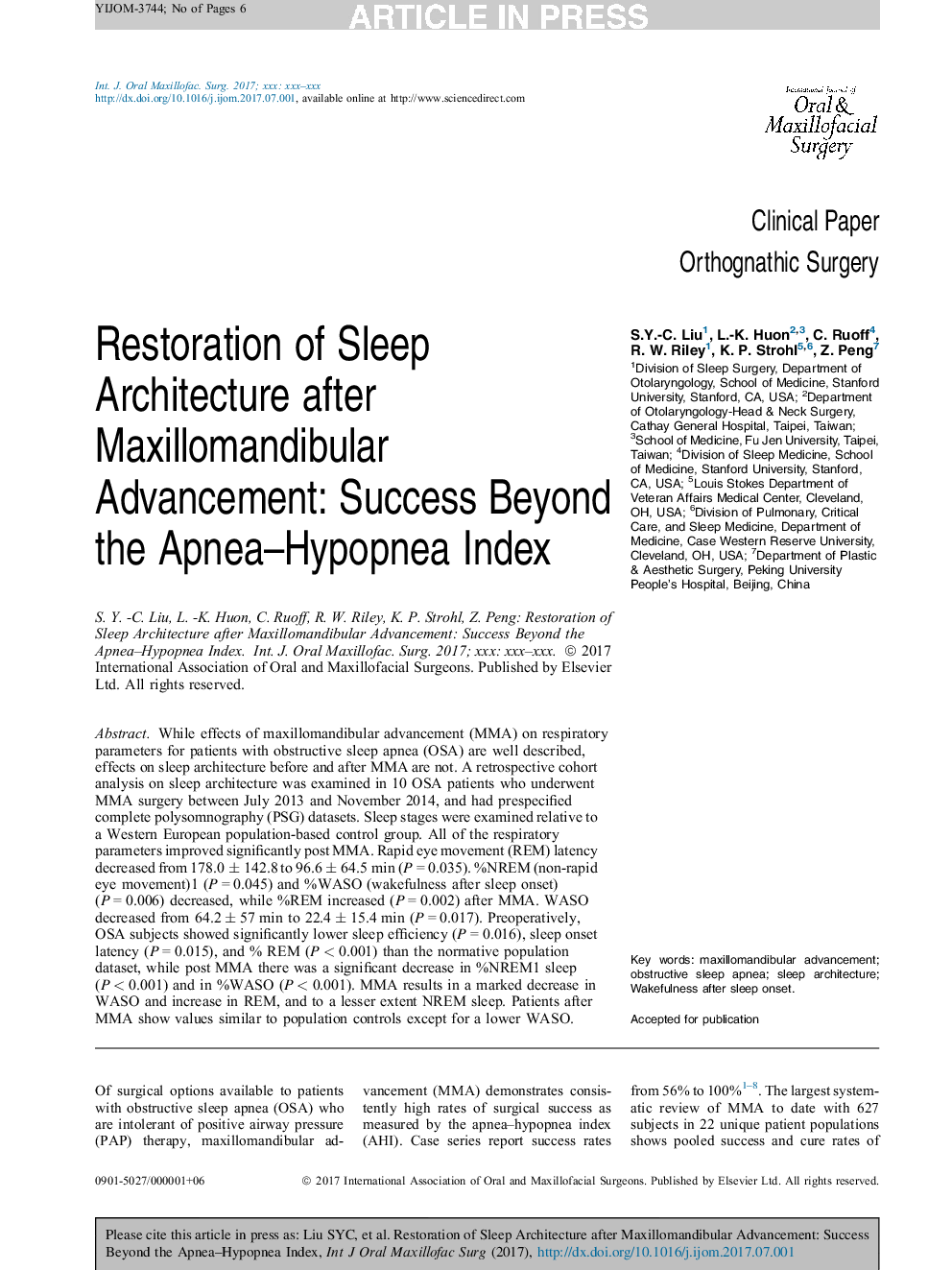 Restoration of Sleep Architecture after Maxillomandibular Advancement: Success Beyond the Apnea-Hypopnea Index