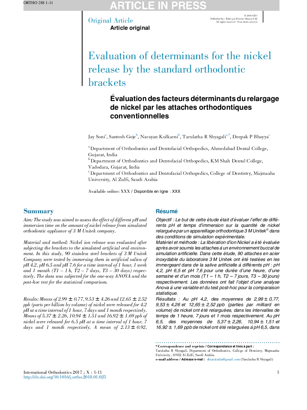 Ãvaluation des facteurs déterminants du relargage de nickel par les attaches orthodontiques conventionnelles