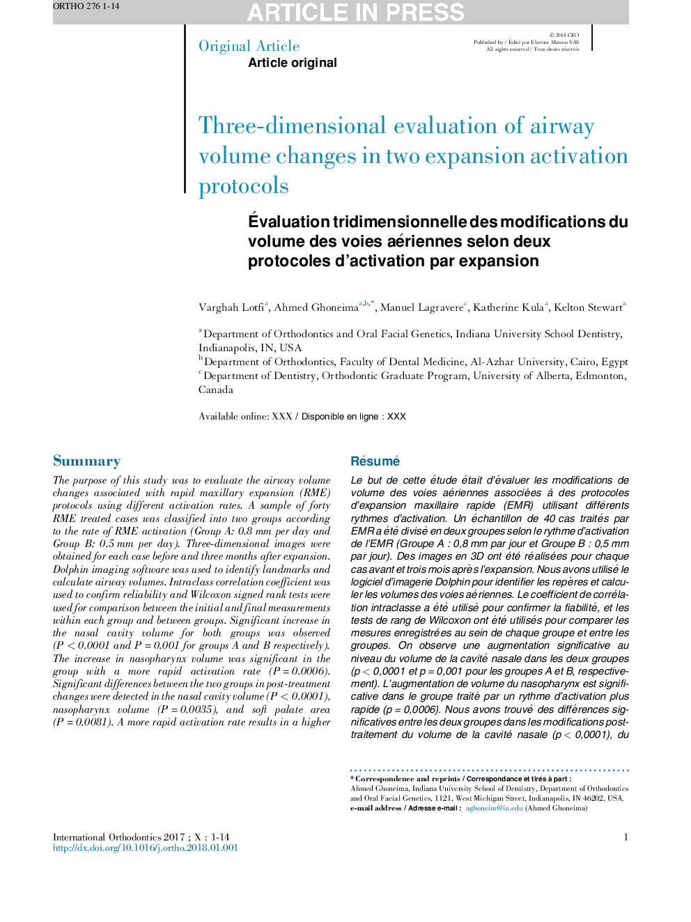 Ãvaluation tridimensionnelle des modifications du volume des voies aériennes selon deux protocoles d'activation par expansion