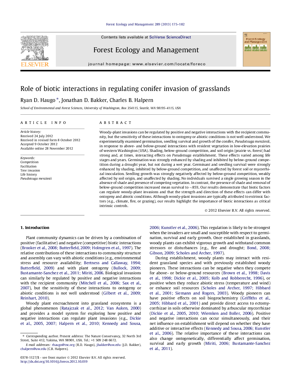 Role of biotic interactions in regulating conifer invasion of grasslands