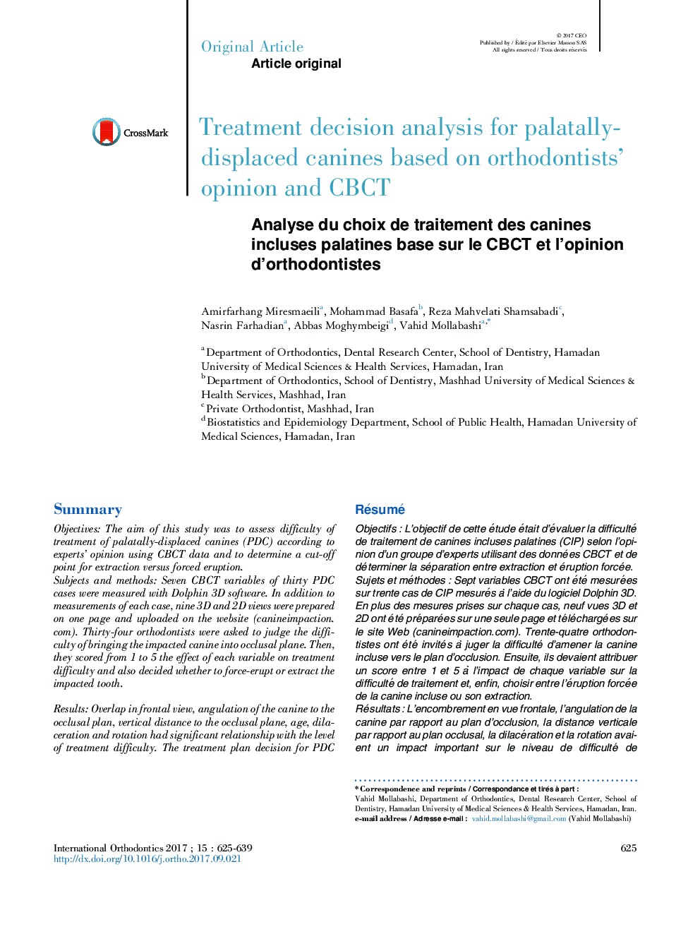 Treatment decision analysis for palatally-displaced canines based on orthodontists' opinion and CBCT