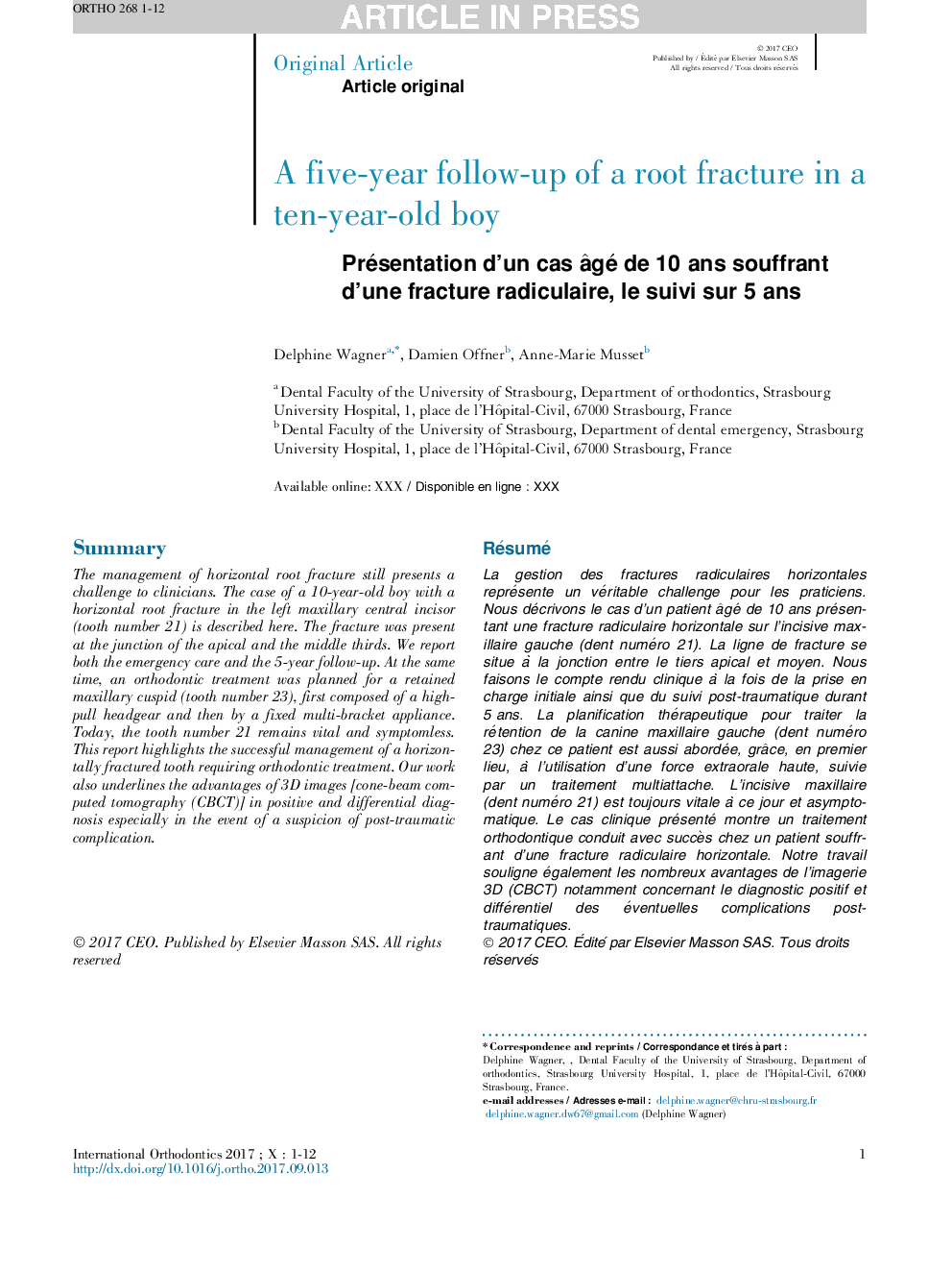 A five-year follow-up of a root fracture in a ten-year-old boy