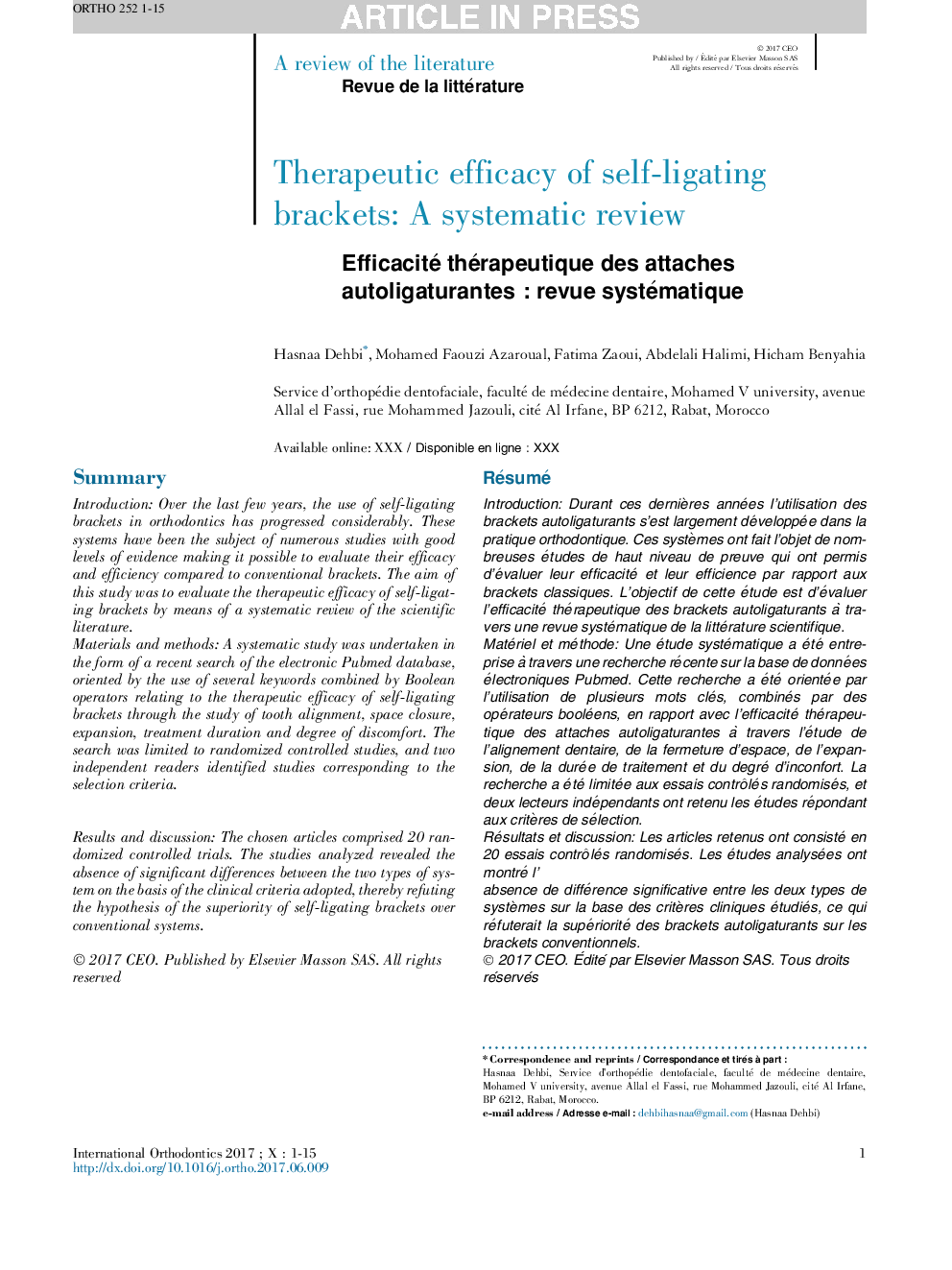 Efficacité thérapeutique des attaches autoligaturantesÂ : revue systématique