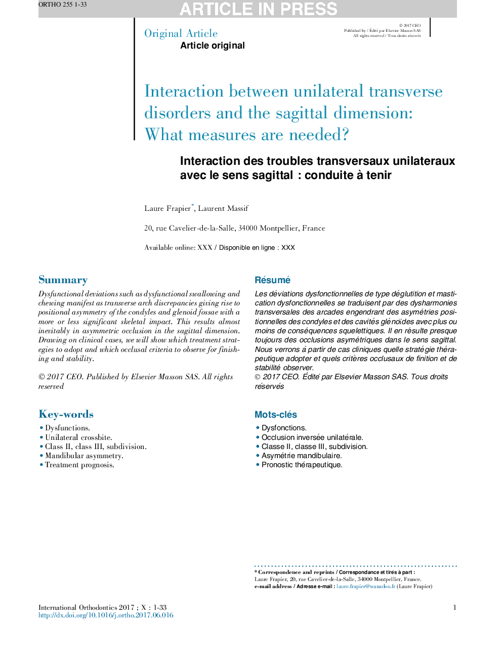 Interaction des troubles transversaux unilateraux avec le sens sagittalÂ : conduite Ã  tenir