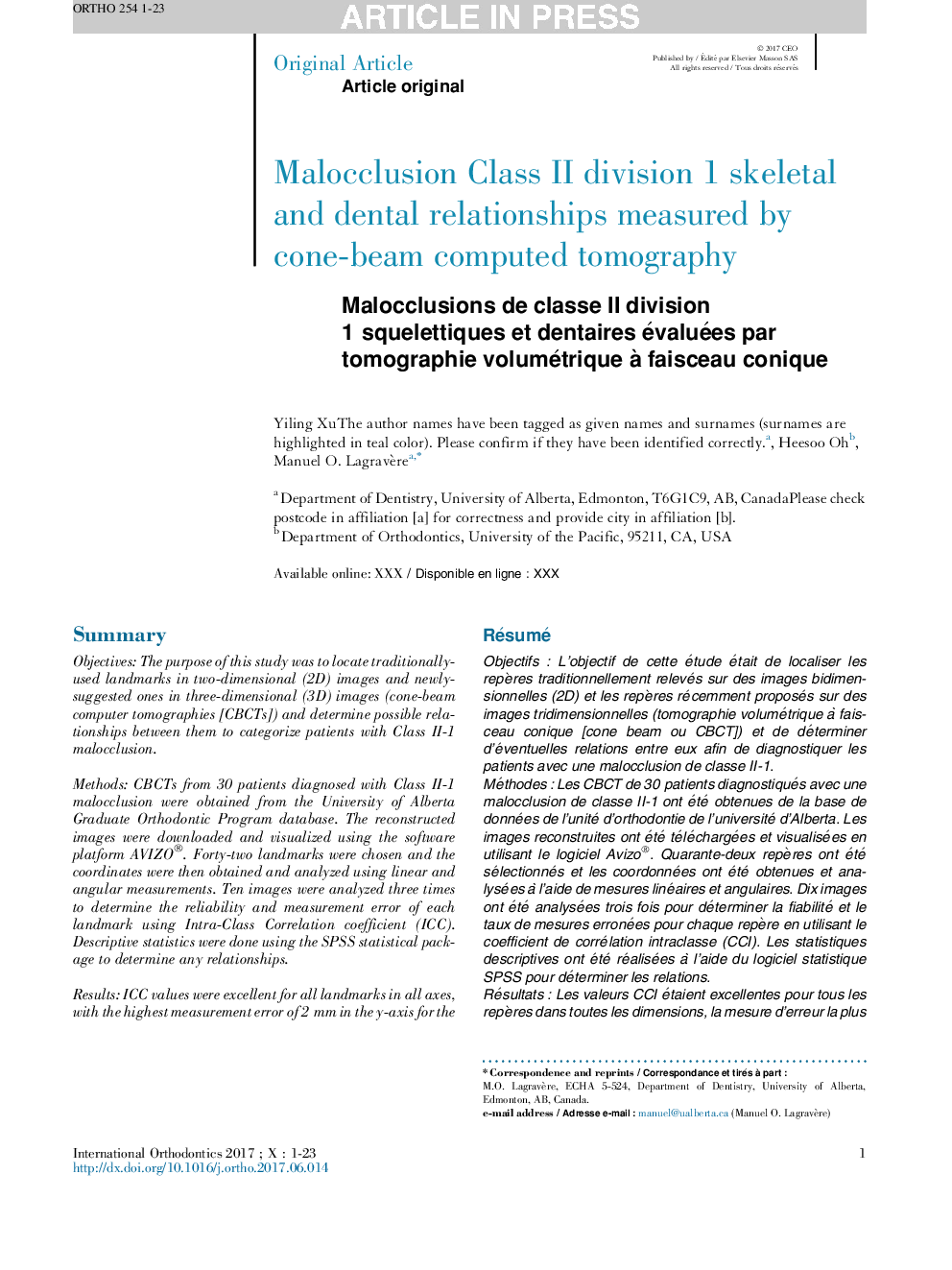 Malocclusion Class II division 1 skeletal and dental relationships measured by cone-beam computed tomography